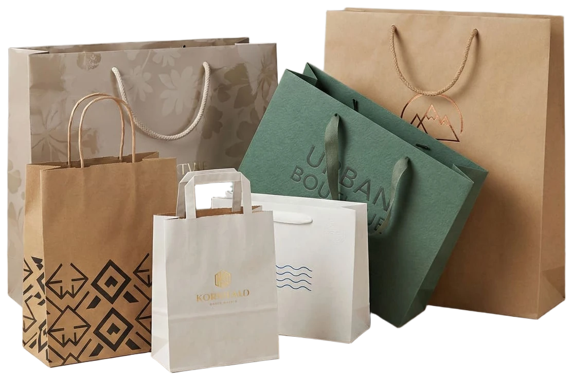 Custom printed kraft paper shopping bags with twisted handles