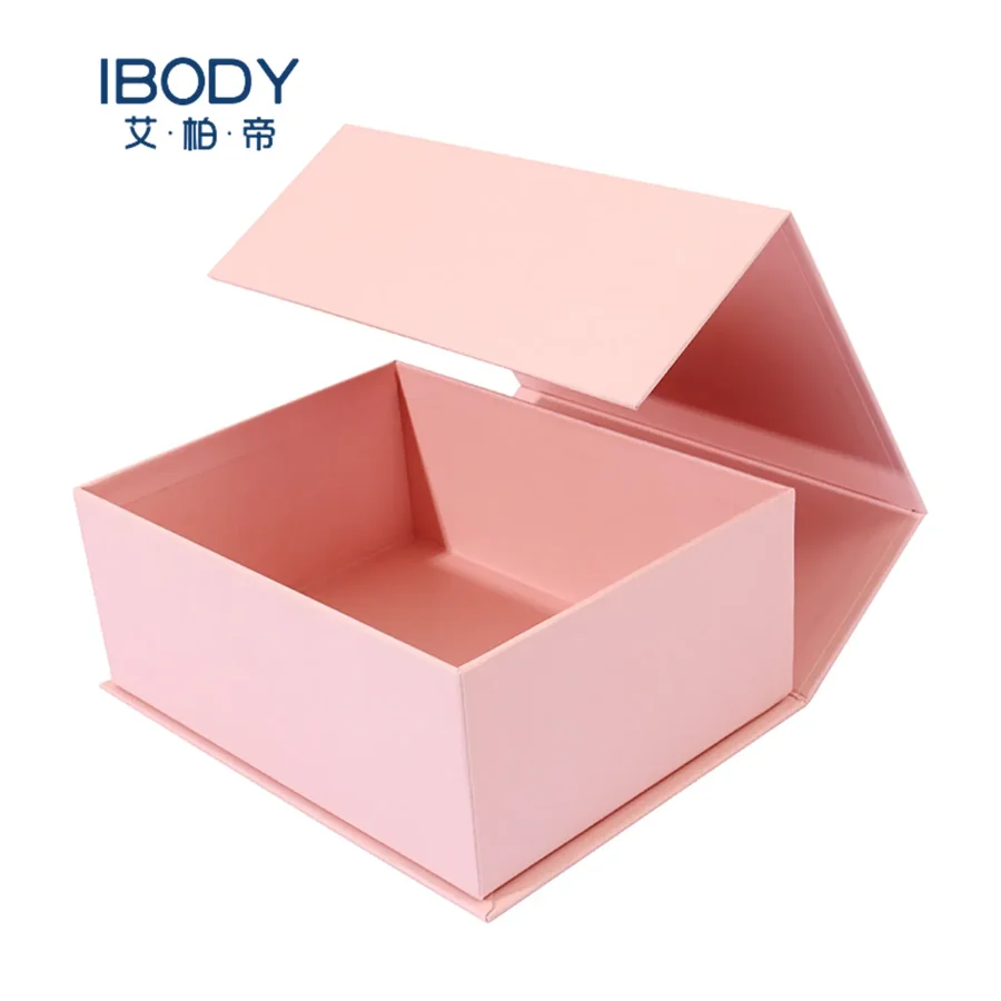 Custom blush pink magnetic closure gift box, die-cut rigid board